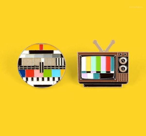 round color garbled pins brooches for women retro televisio badge cartoon enamel pin backpack jackets hat lapel pin jewelry gift115949825, Gray